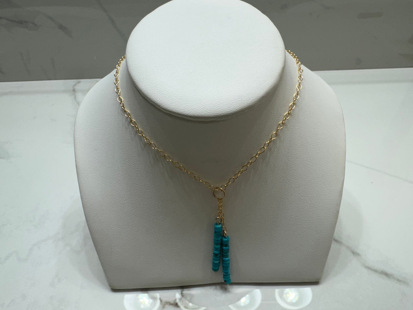 Double Dangle Beaded Turquoise Bar Necklace
