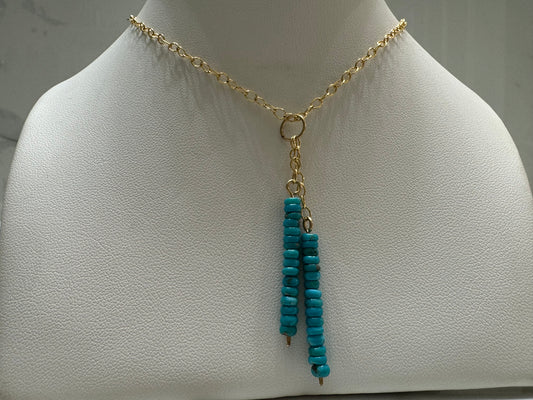 Double Dangle Beaded Turquoise Bar Necklace