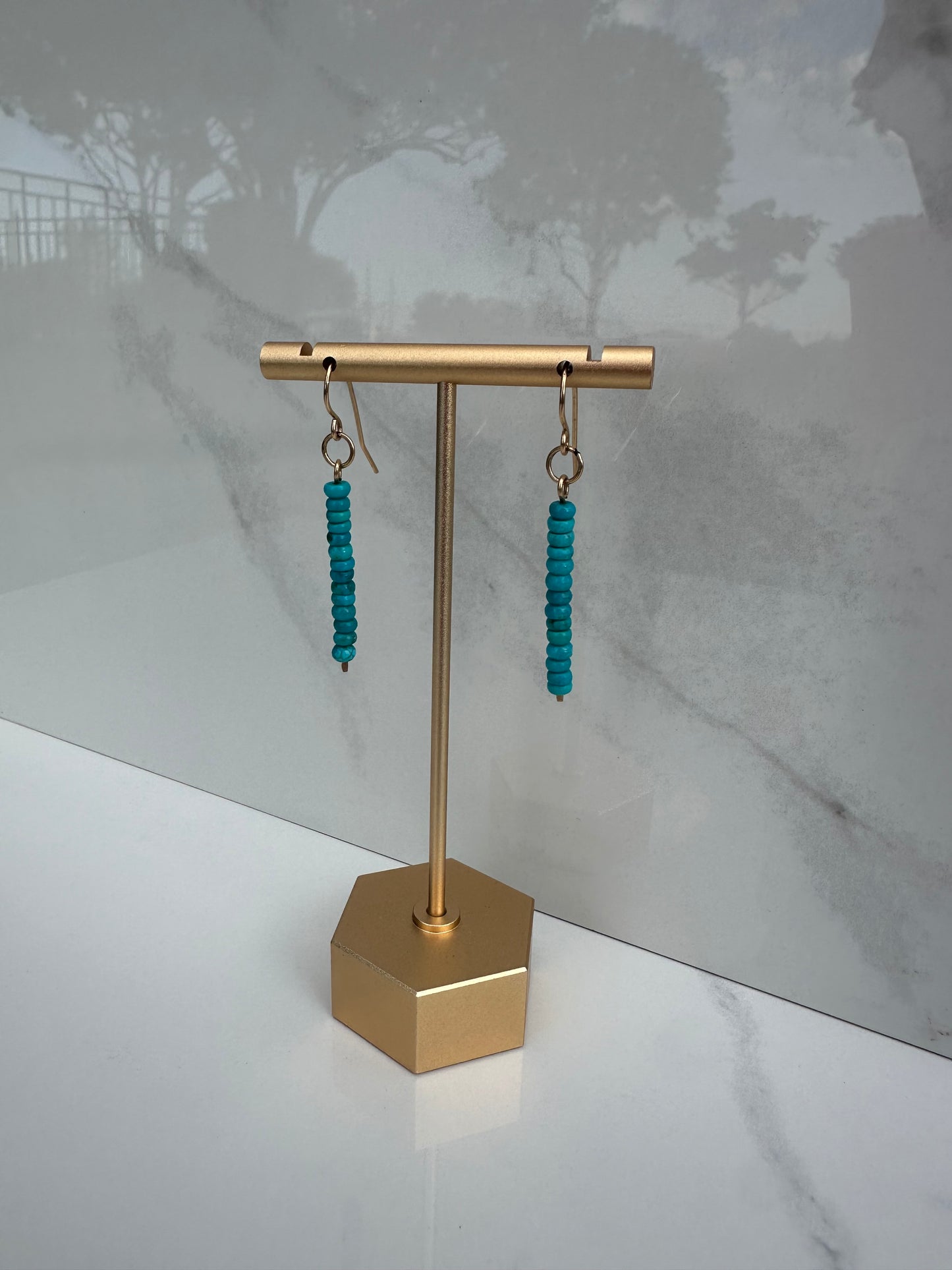 Turquoise Beaded Drop Bar Earrings