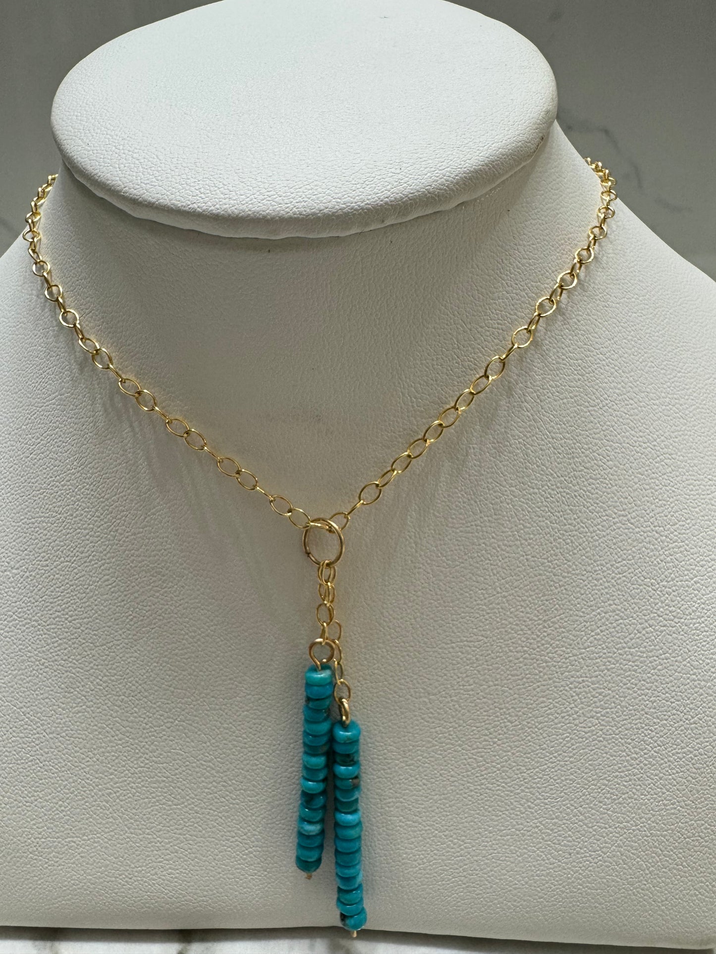Double Dangle Beaded Turquoise Bar Necklace