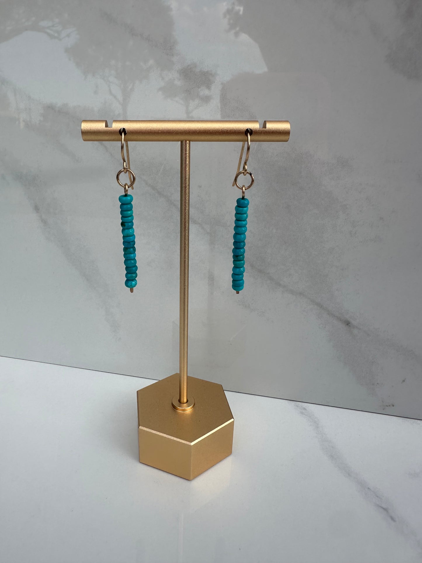 Turquoise Beaded Drop Bar Earrings