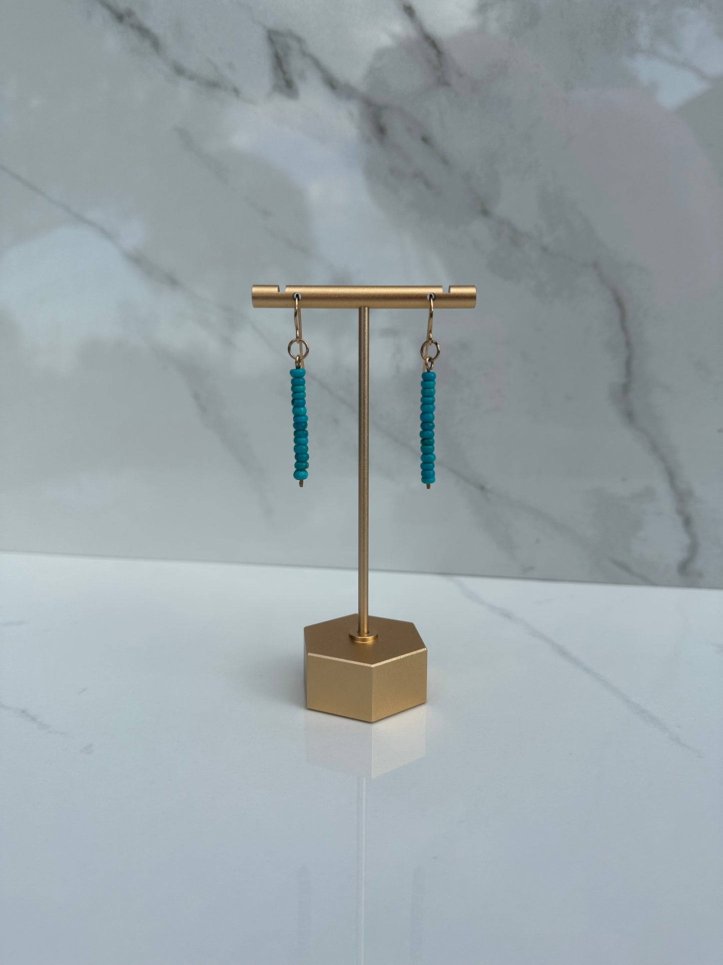 Turquoise Beaded Drop Bar Earrings