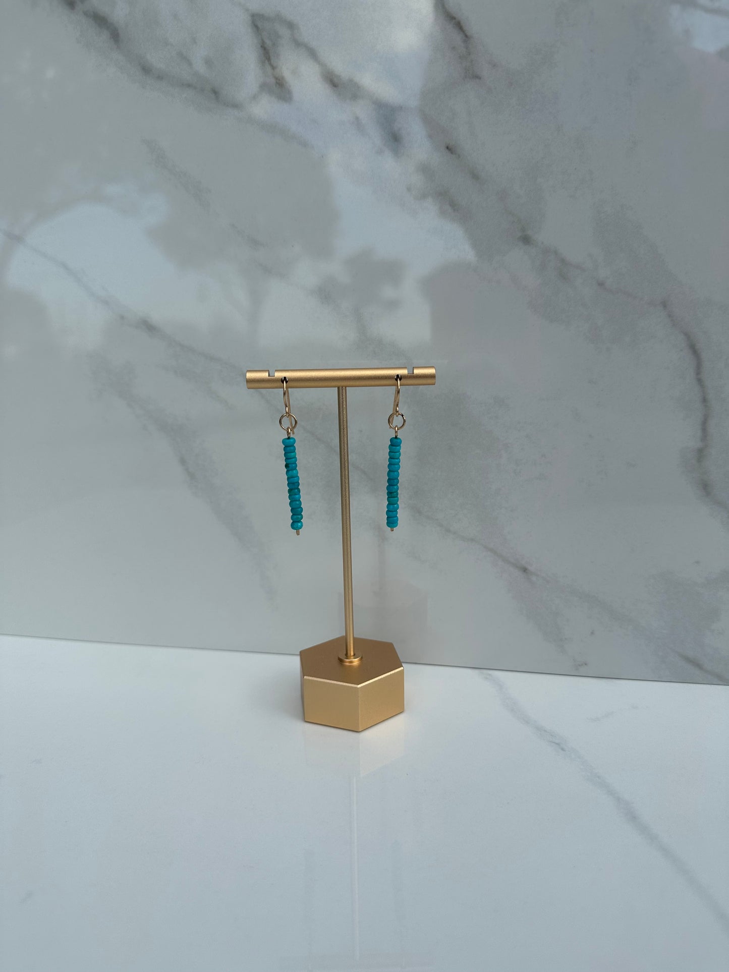 Turquoise Beaded Drop Bar Earrings