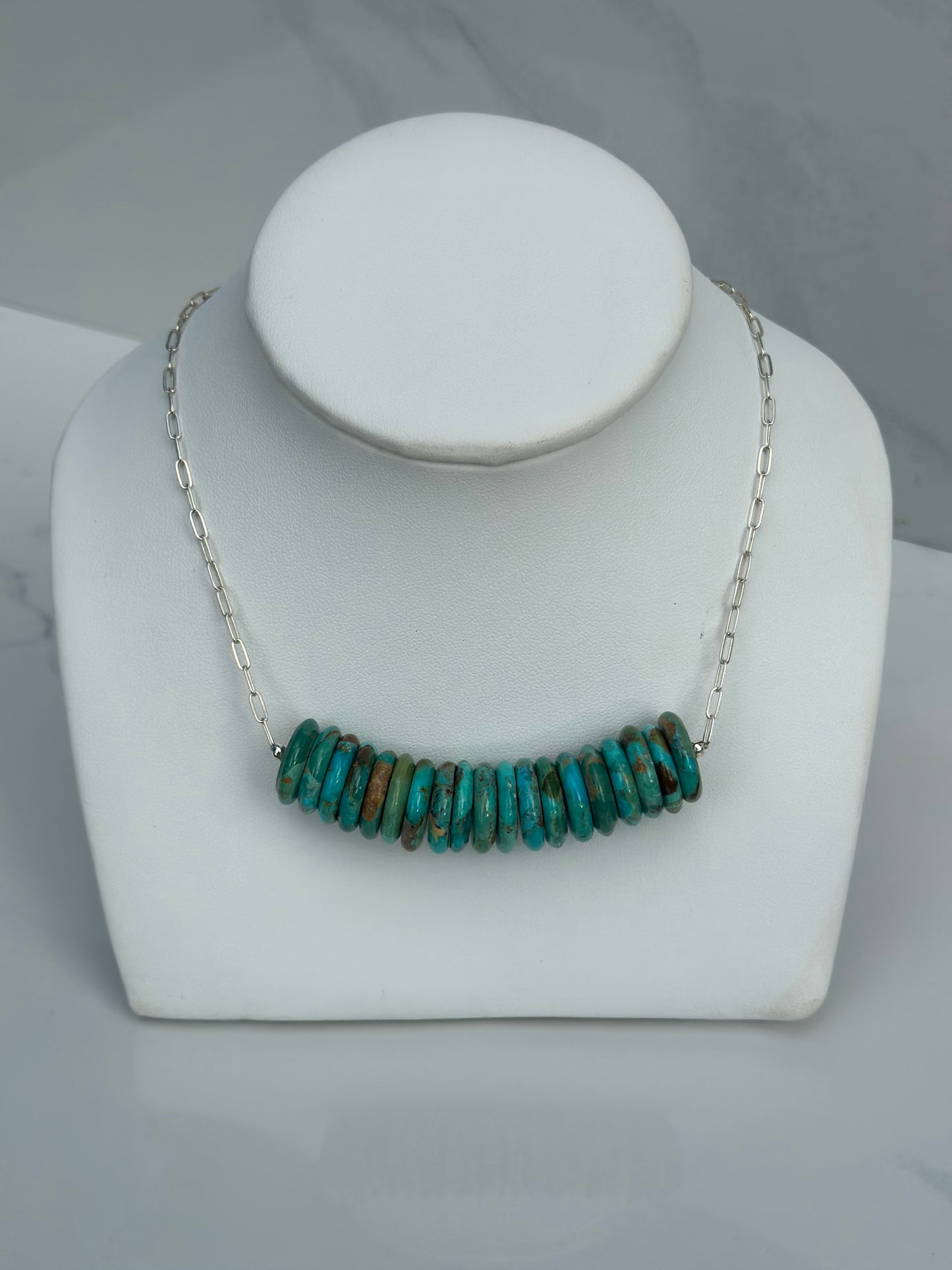 Paperclip Chain Disk Bar Necklace