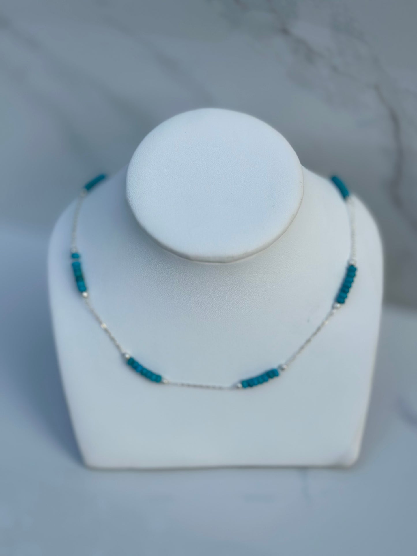 Beaded Segment Silver Necklace